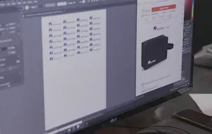 Arte de um brinde sendo conferida na tela antes da produção